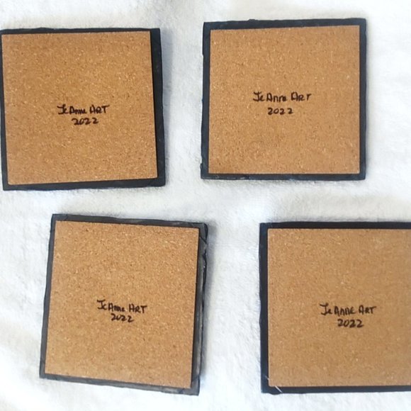 Hand Crafted Painted Cerulean Blue Metallic Horses Coasters Home Decor Interior - Picture 6 of 6